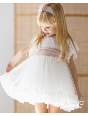 Vestido de niña de arras ceremonia fiesta, Artesanía AMAYA, modelo 591403 Alpi Moda Infantil Valladolid