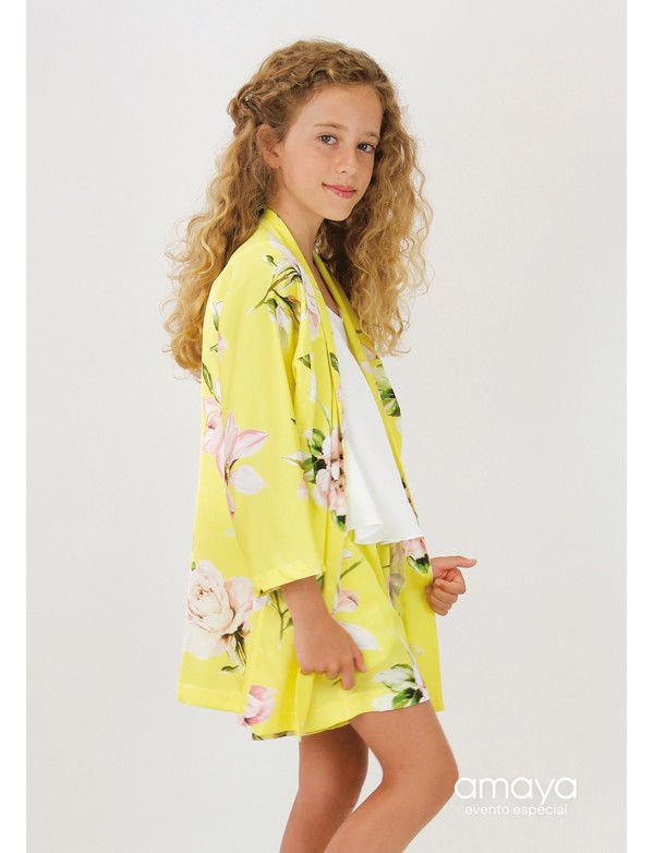 Chaqueta de niña en satén de color amarillo AMAYA, modelo 554656H Tallas 8 a 18. Alpi Moda Infantil Valladolid