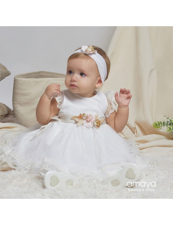 Vestido bebe de AMAYA modelo 593011 bautizo, arras, ceremonia, fiesta Alpinet en Alpi Moda infantil Valladolid