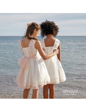 Vestido de niña de arras ceremonia fiesta, Artesanía AMAYA, modelo 593416 Tallas 4 6 8 10 12. Alpi Moda Infantil Valladolid